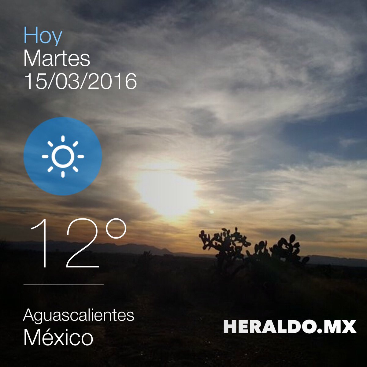 heraldoags's tweet image. ¡Buen día #Aguascalientes! Temperatura actual 12°C, max 29, sin probabilidad de lluvia. Foto: Talii Hernández