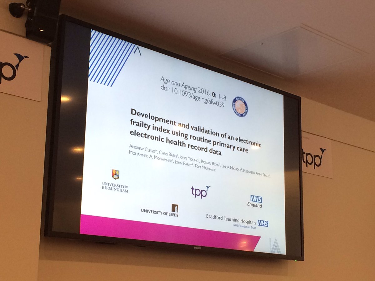 VtgPoint's tweet photo. Extremely interesting presentation about developing a frailty index by @TPP_SystmOne #integratedcare @sarahdebiase https://t.co/ExQcZT9qPp