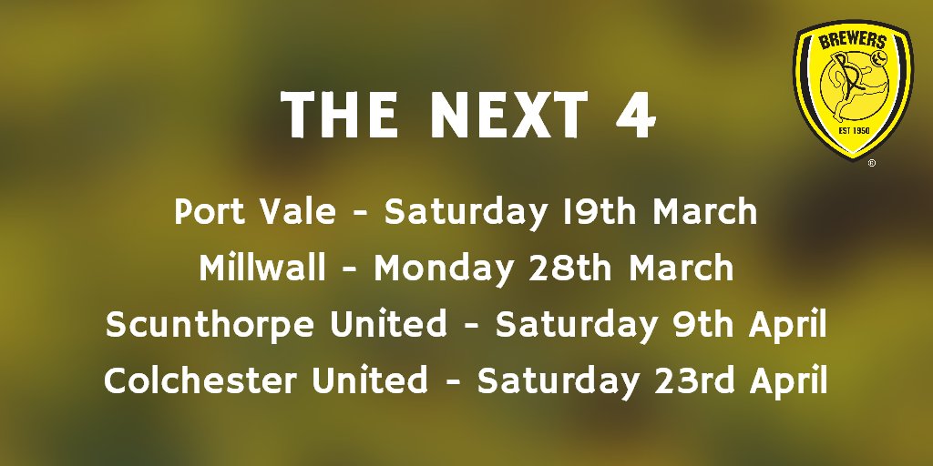 burtonalbionfc's tweet photo. NEXT 4: Tickets for our next 4 away games are now on sale. Find out how to buy: https://t.co/TCQ3CEI1tI #BAFC https://t.co/qHsszrIQNN