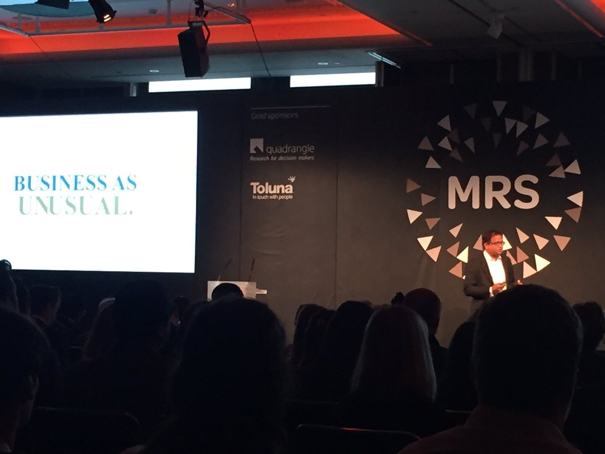 MarieLWolfe's tweet photo. "We need business as unusual" @ssthanunathan provoking the industry #MRSlive https://t.co/LT0g2GDRUU