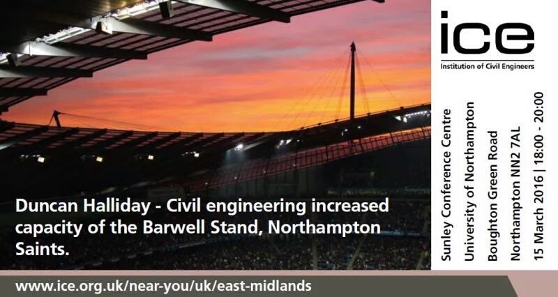 Tonight's <a href="/ICE_Northants/">ICE Northamptonshire</a> talk is on How civil engineering increased capacity + better facilities @ Saints.