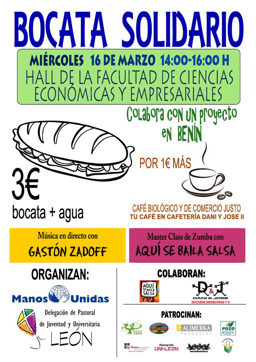 AlbadelaRed's tweet photo. Mañana no te pierdas El Bocadillo Solidario  en el Hall de la Facultad de Económicas #ManosUnidasEnCampaña https://t.co/Ef5yTzbfAJ