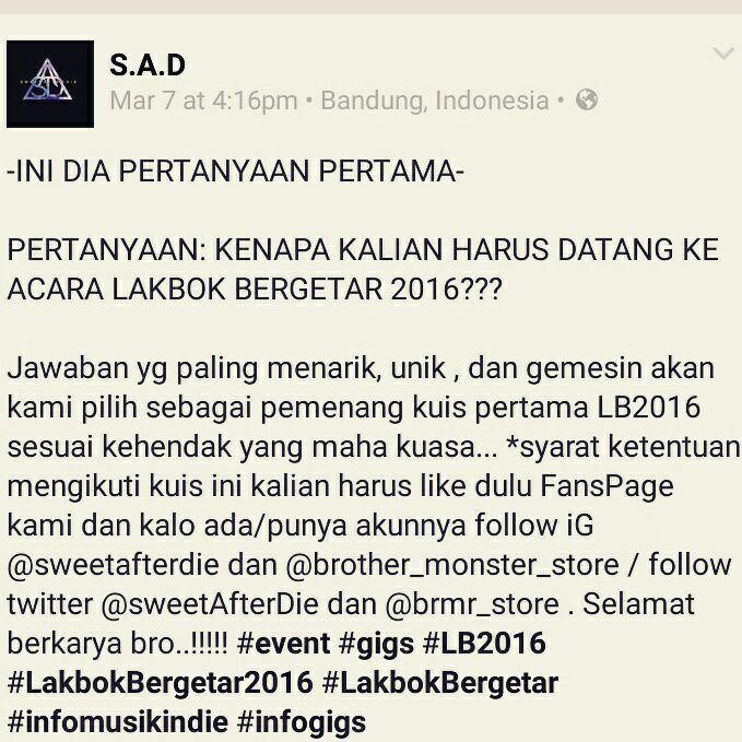 Ini dia balad pertanyaan nya, kalian bisa jawab di komen FB,iG atau reply/menton kita.. RAHAYU !!! #LB2016