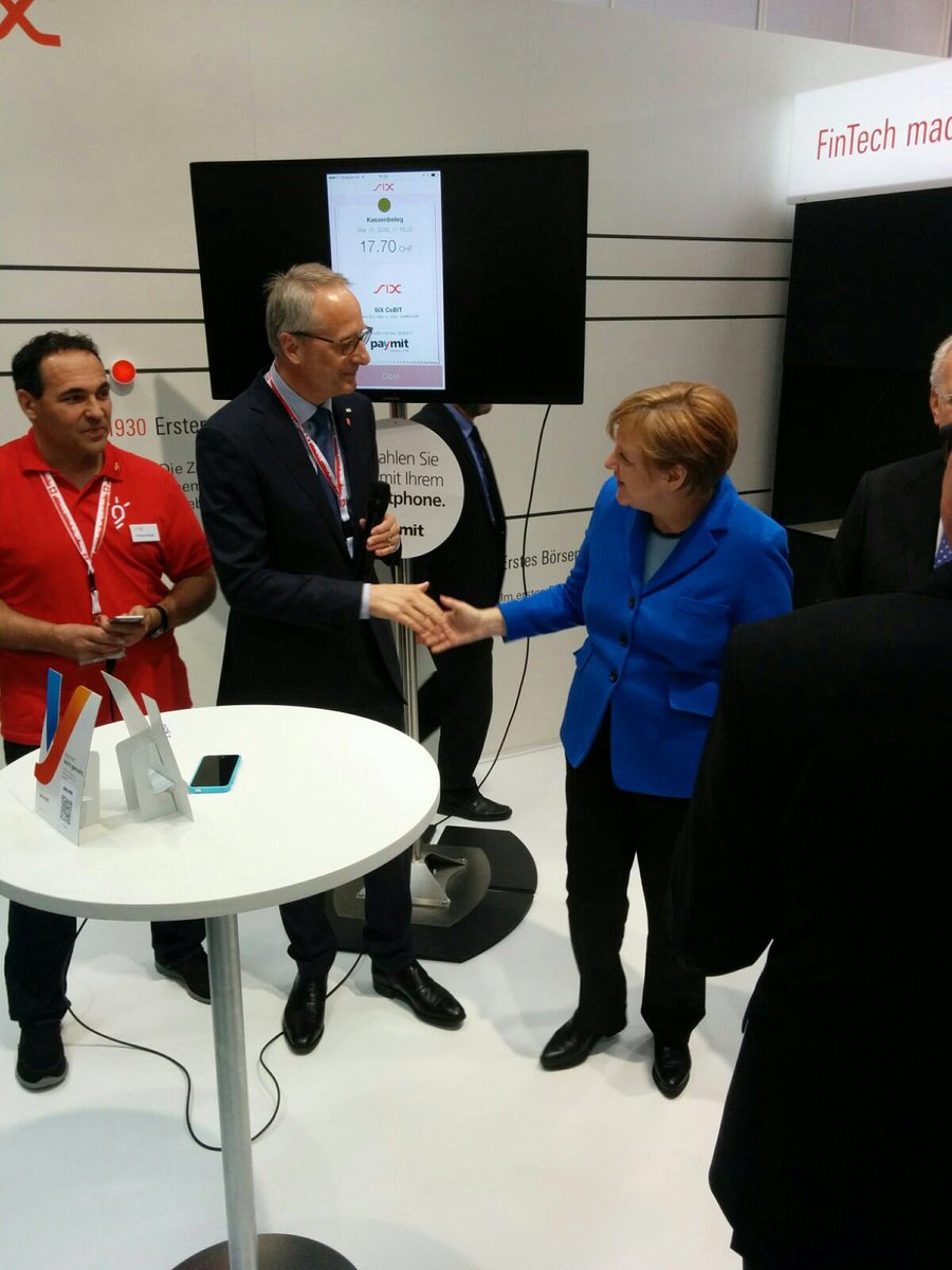 florianmaag's tweet photo. @Bundeskanzlerin bezahlt @cebit mit #Paymit von #six #swisscom #ubs #zkb #fintech #mobilepayments https://t.co/YqiHYUGQqT