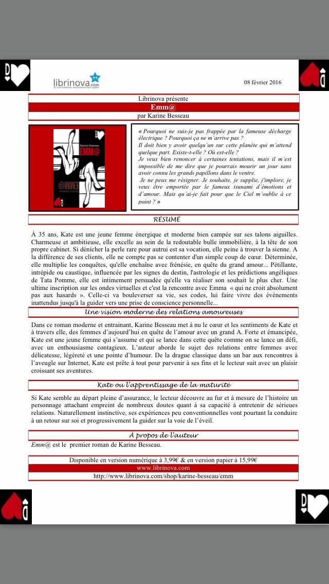 marine_'s tweet photo. Conseil lecture : EMM@ de @karine_besseau aux éditions librinova"amour, délicatesse et humour" #chicklit #livres https://t.co/ALmx4QlKiG