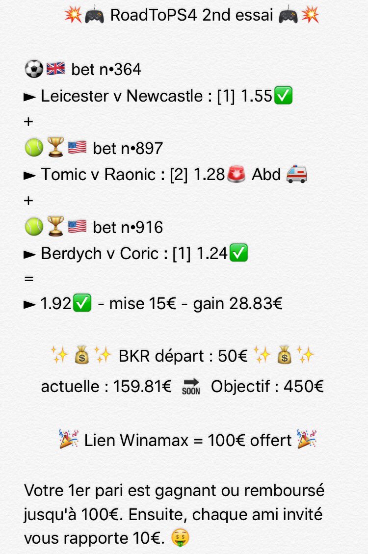 FDP_Pronos's tweet image. ☆♛☆ 15/03 ☆♛☆

♻️RT♻️ = pronos LDC + combi #RoadToPS4 ⚠️ Vamos 💚🦄

Pari offert 🎁 ► winamax.fr/landing/landin…