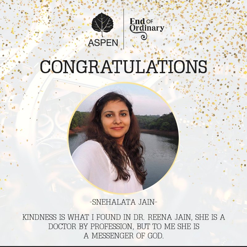 Aspen_Watches's tweet photo. Snehalata Jain has shared a beautiful story of how Dr Reena Jain has ended the ordinary. #EndOfOrdinary https://t.co/Ee9Le8L9oV