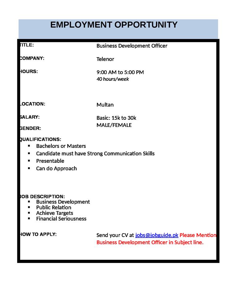 Jobguide2's tweet image. Business Development Officer is required at MULTAN.