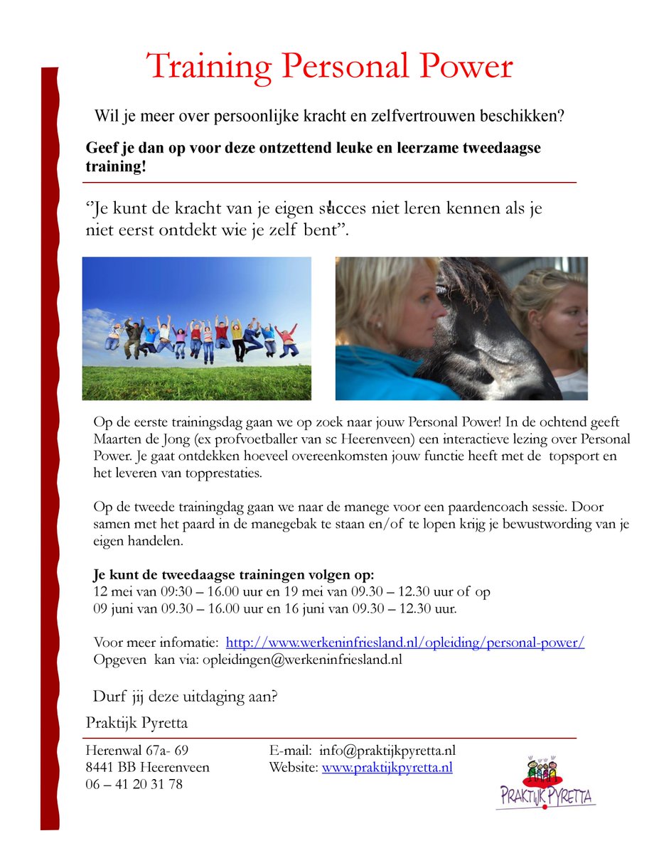 WerkenFriesland's tweet image. Tweedaagse #Training Personal Power, Tijdens deze tweedaagse training gaan we op zoek naar jouw basisvertrouwen!