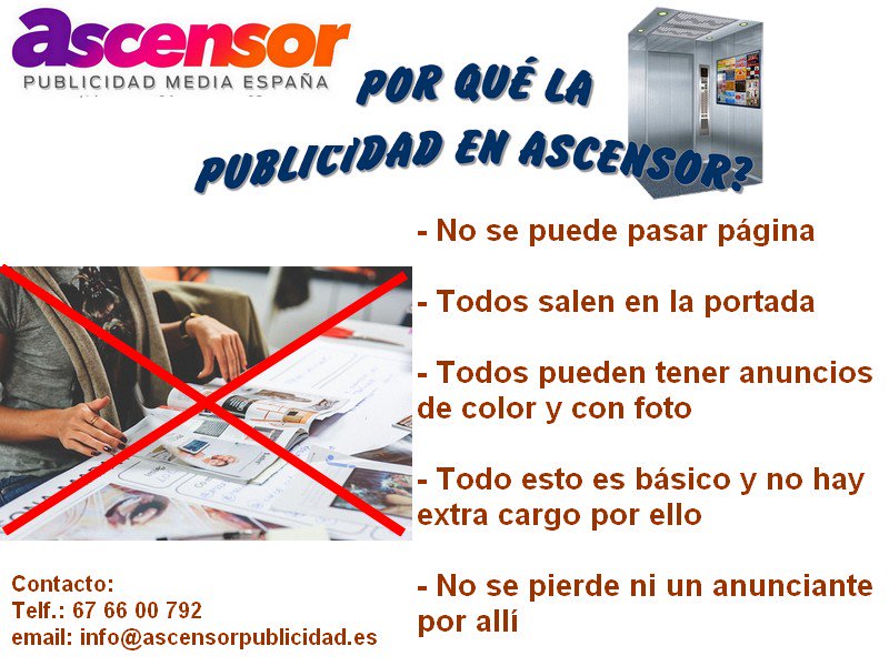 ascensorpubli's tweet image. ¿Porque #ascensorPublicidad ? 
- No se puede pasar página
- Todos salen en la portada.....