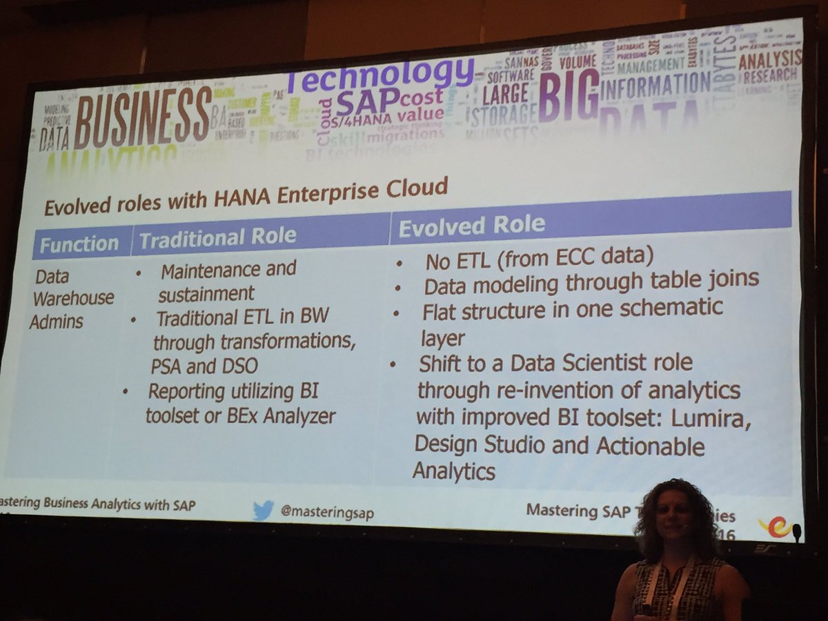 BI_Charlie's tweet photo. Change to the traditional Data Warehouse skill set, in a pure SAP HANA world #BATSA16 @masteringsap #SAPHANA https://t.co/KnuFPAoSu3