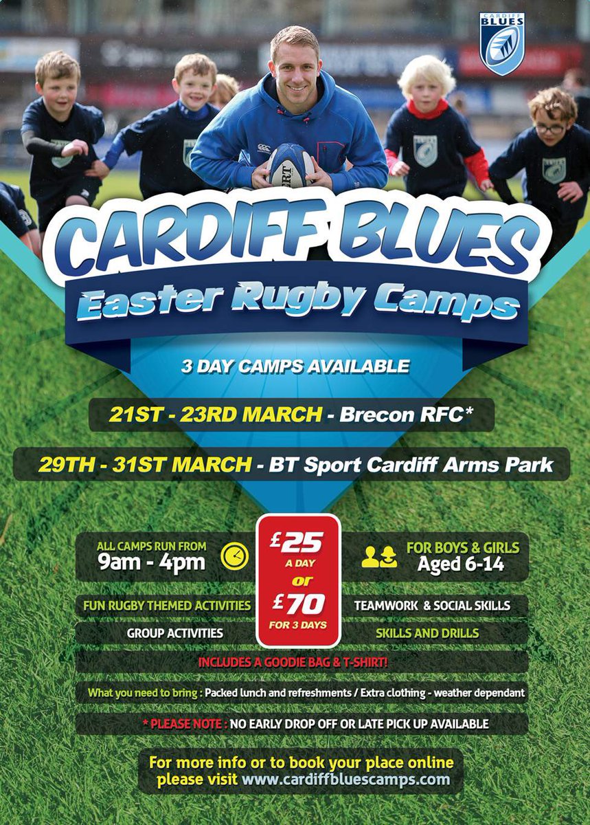 Book now on our Easter Rugby Camps! 

Brecon RFC 
OR
BT Sport Cardiff Arms Park 

cardiffbluescamps.com