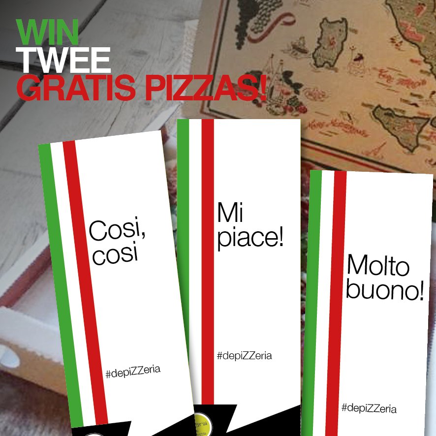 Nu bij afhaal: stroken om je  recensie te geven. Tag je foto met #depiZZeria en maak kans op 2 gratis pizza's!