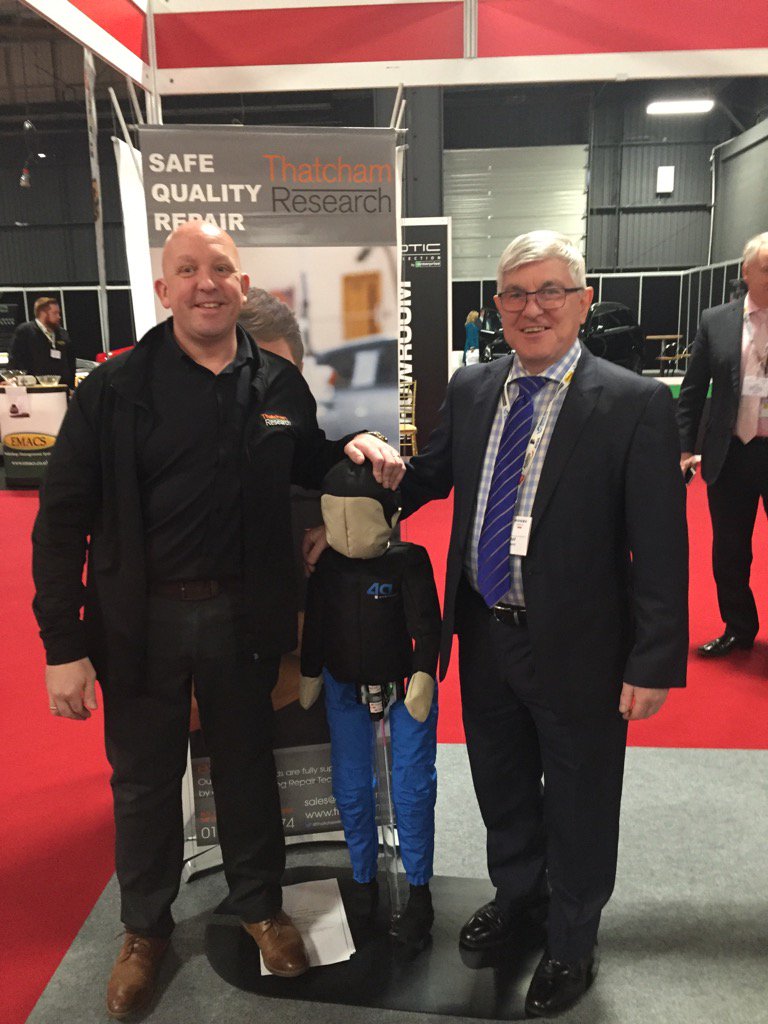 ThatchamRepair's tweet photo. @AvivaUK Adam Murray &amp; Thatcham's Martyn Smethurst meeting our baby ADAS dummy #abpexpo @abp https://t.co/y3cnnJJcDL