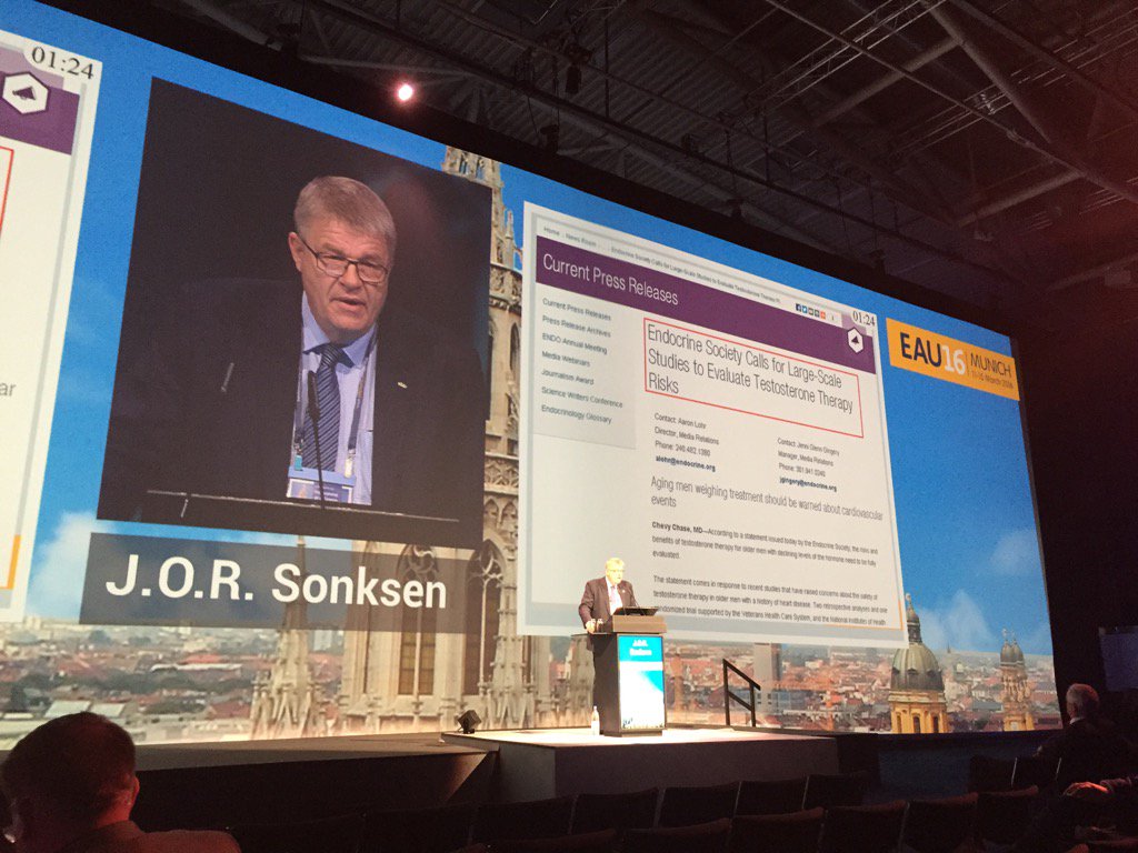 High level evidence is needed to assess cardiovascular risks and benefits of #testosterone therapy <a href="/JSnksen/">Jens Sønksen</a> #EAU16