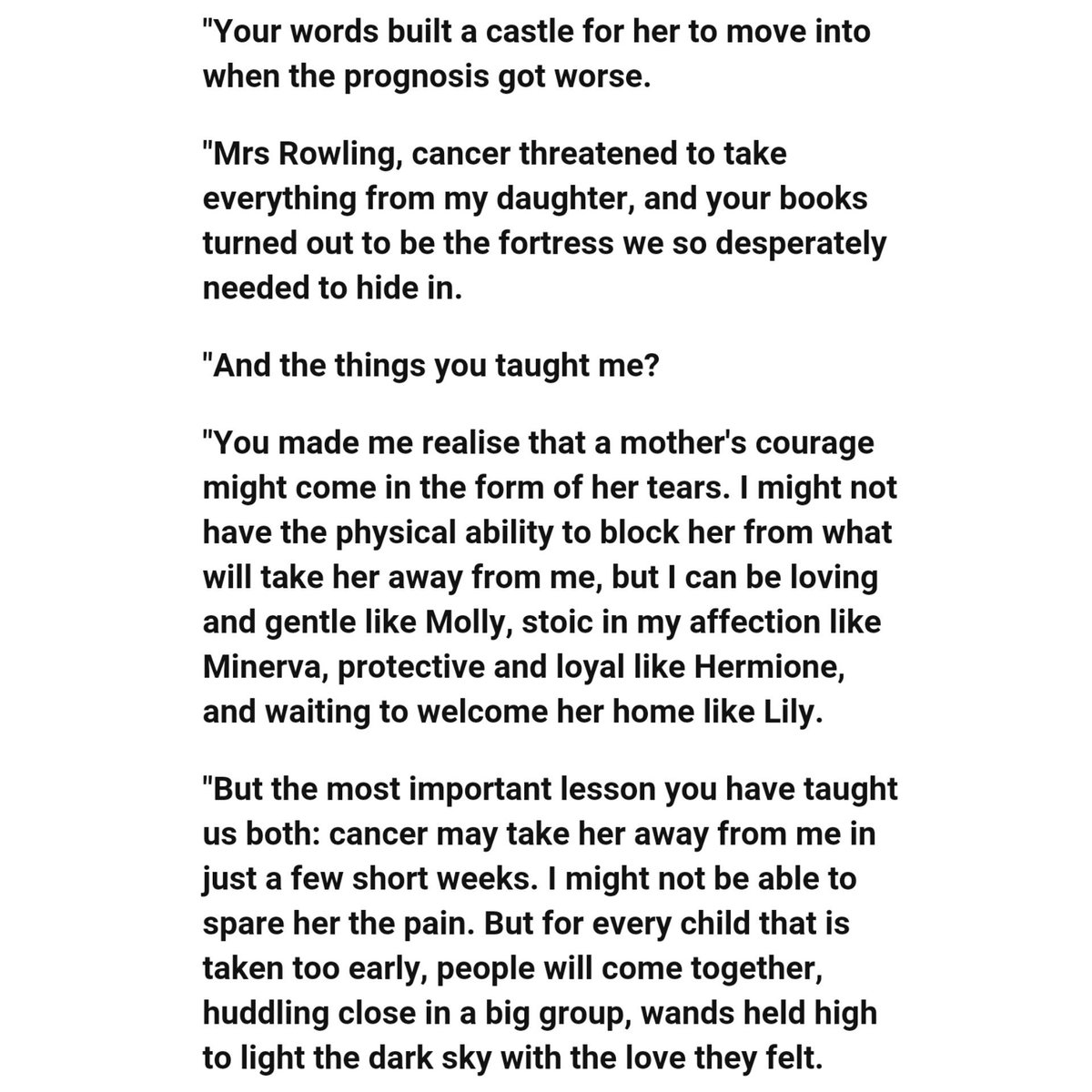 TheHPfacts's tweet image. Mum of young cancer patient writes a heartwarming thank you letter to JK Rowling. ❤