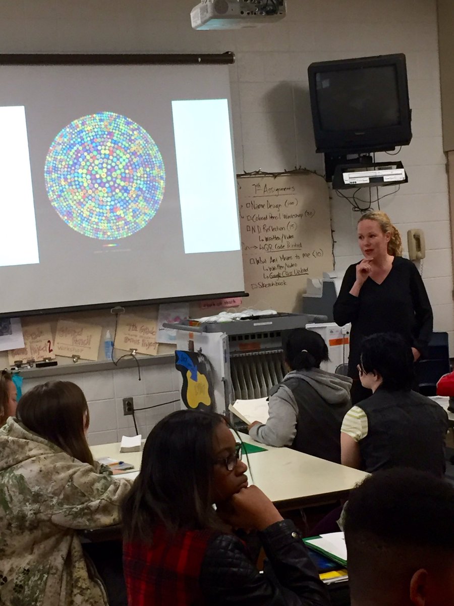 jtlart's tweet image. Miss Chris introduces Pi week to 7th grade! #visualizepi #STEAM #youthartmonth