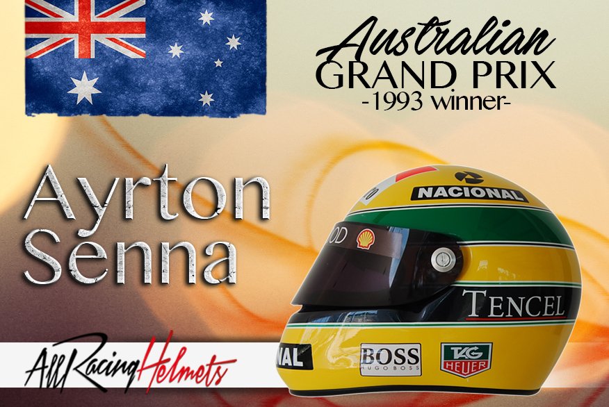 F1_AyrtonSenna's tweet photo. “@allracinghelmet: F1 Grand Prix Previous Winners
#AustralianGP #AyrtonSenna #ReplicaHelmets https://t.co/gSCHLhUVEm” beautiful! #Senna