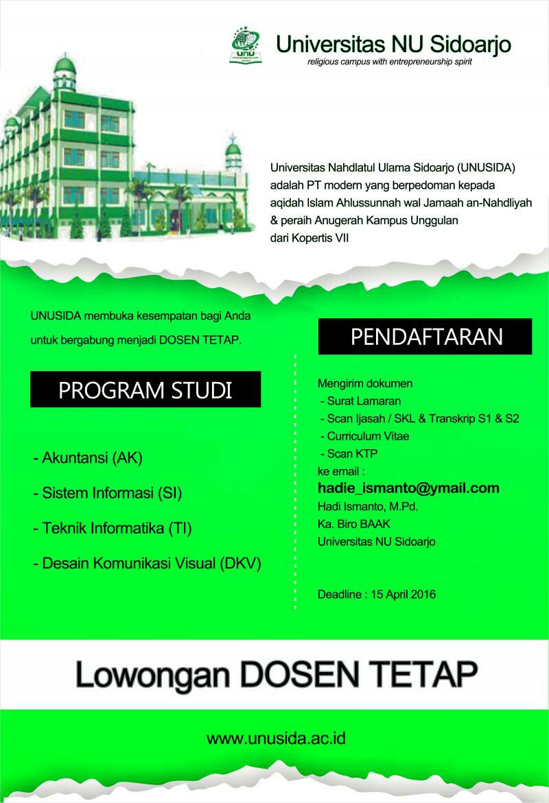 lowongandosenx's tweet photo. lowongan dosen UNUSIDA sidoarjo https://t.co/hOW8gvVER6