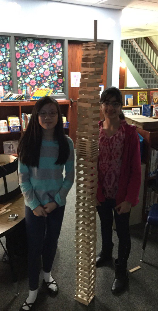 DWE_Library's tweet photo. @Maker_Kid_ DWE 5th graders made a tower that is 6 ft. 6 in. #KevaChallenge https://t.co/By4xtyGgCy