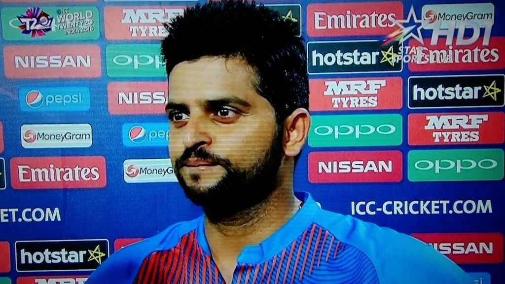 Rainaist's tweet photo. His cute expressions during a short interview after the 1st Innings 😍❤💙
#WT20 #IND #INDvsNZ 
PC - @Fc_ImRaina https://t.co/77BQymibRQ