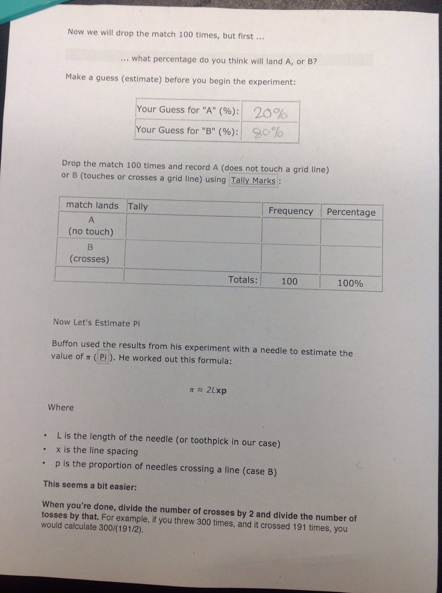 HomeRunHaney's tweet image. I learn something new everyday! Extension of #PiDay2016 w/ this Buffon&apos;s needle #PiDayProject.  @WSESSmithfield