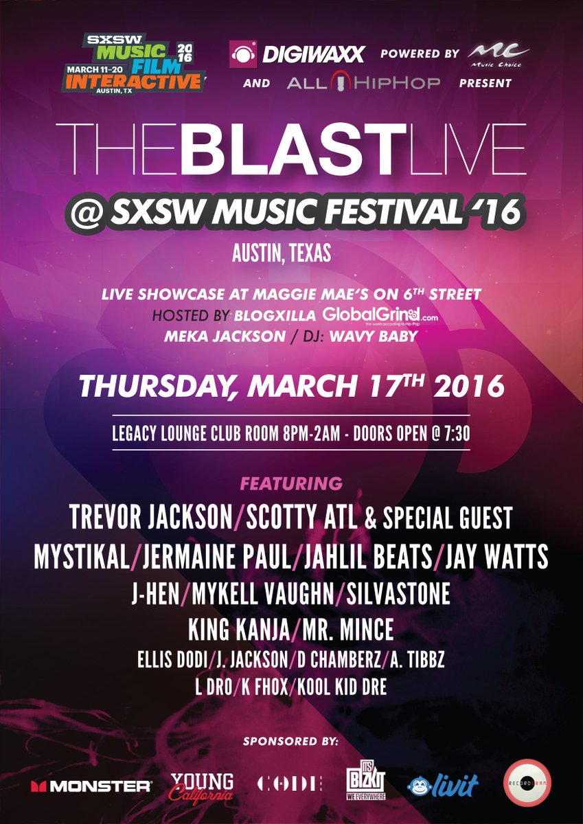 MonsterProducts's tweet photo. At #SXSW?! Check out #TheBlastLive tonight! 

Ft. @TrevorJackson5, @ScottyATL, @ItsMystikal and more! #MonsterSXSW https://t.co/Q7ELkZMQXw