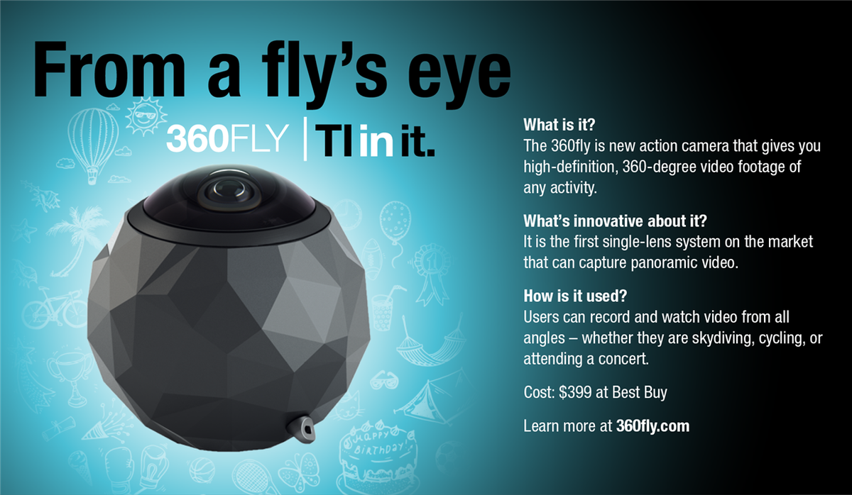 TXInstrumentsEU's tweet photo. Check out the 360fly, a new action camera containing five TI components https://t.co/nlNsjJaQ31 #TIinside https://t.co/6REcPmDuI4