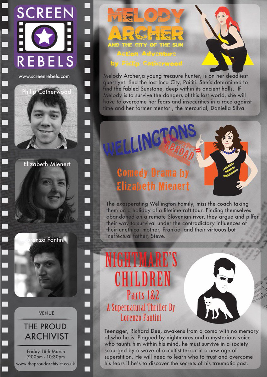 Don't miss <a href="/ScreenRebels/">Screen Rebels</a> this Friday at the Proud Archivist! Go and witness live short film readings like no other!