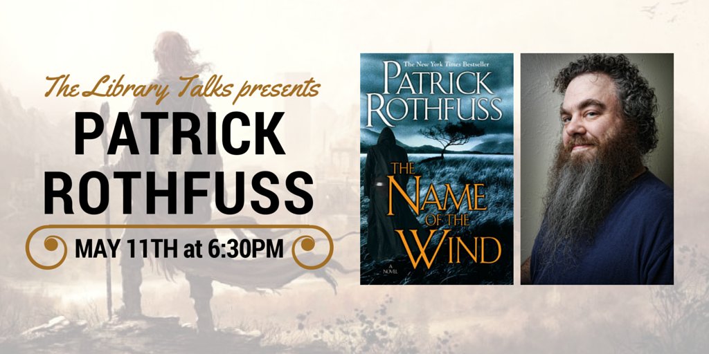 The Library Talks (@thelibrarytalks) on Twitter photo Our next guest is the amazing <a href="/PatrickRothfuss/">Pat Rothfuss</a> on May 11! Register your library here: thelibrarytalks.org/new-events/ Our next guest is the amazing <a href="/PatrickRothfuss/">Pat Rothfuss</a> on May 11! Register your library here: thelibrarytalks.org/new-events/