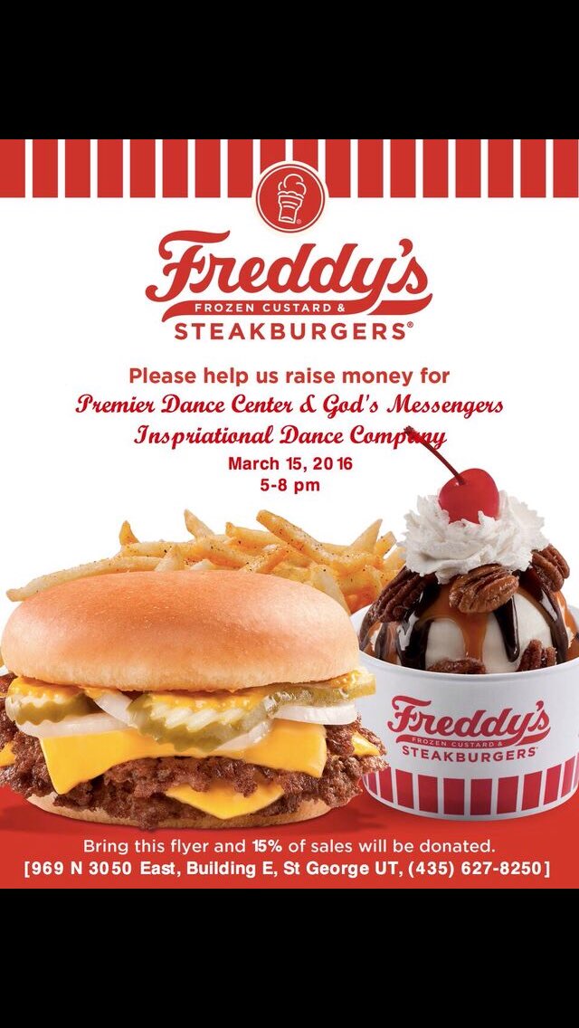 Come in and support our dance team tonight at Freddy's! Show or mention this post to support us!!