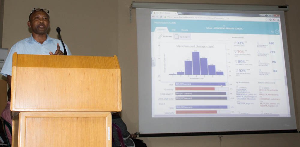 newleadersSA's tweet photo. Principal from Mogobeng Primary demonstrates the DDD Dashboard at the @EMASA_1 Data in Education Seminar @mgslg1 https://t.co/IDhdHBFSV4