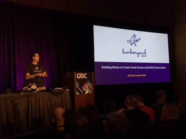 Our Dev Day @GDC2016 has begun! VP of Amazon Games Mike Frazzini is delivering the opening now!  #LumberyardGDC