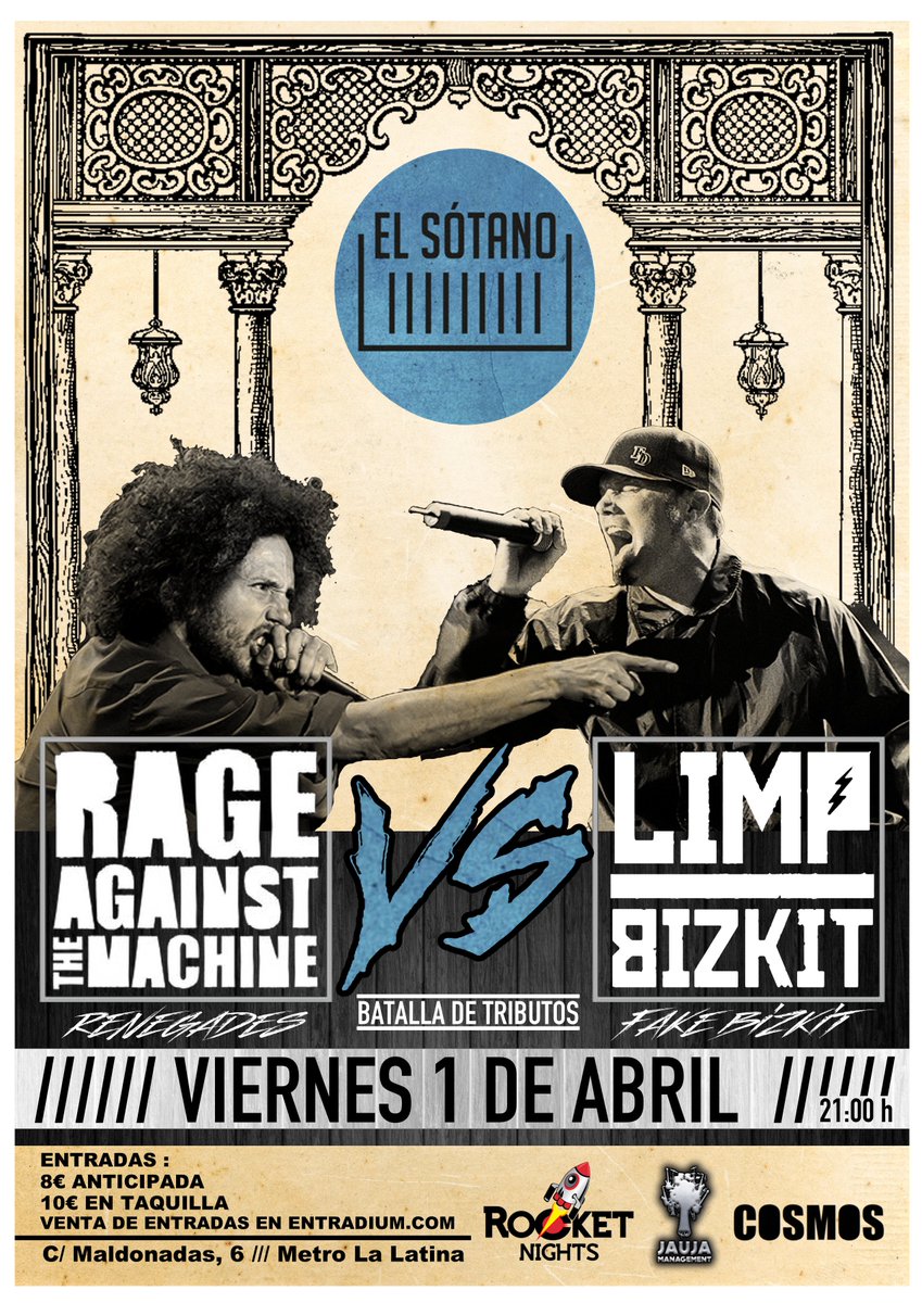 cosmosmusicart1's tweet photo. SORTEAMOS 2 ENTRADAS DOBLES!
Batalla de Tributos RATM vs LIMP BIZKIT! Comparte este evento: https://t.co/8QrTKEQ0Lk https://t.co/UkIaW8ljAV