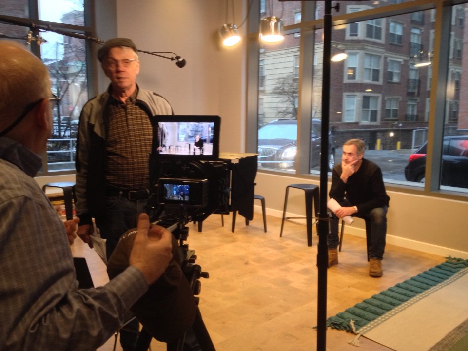 timocity's tweet photo. Norman behind the camera with Emmett and Tom ready for Crossroads @fenwaycommunity reading #bitsandflow https://t.co/6G6GgwK9Ex