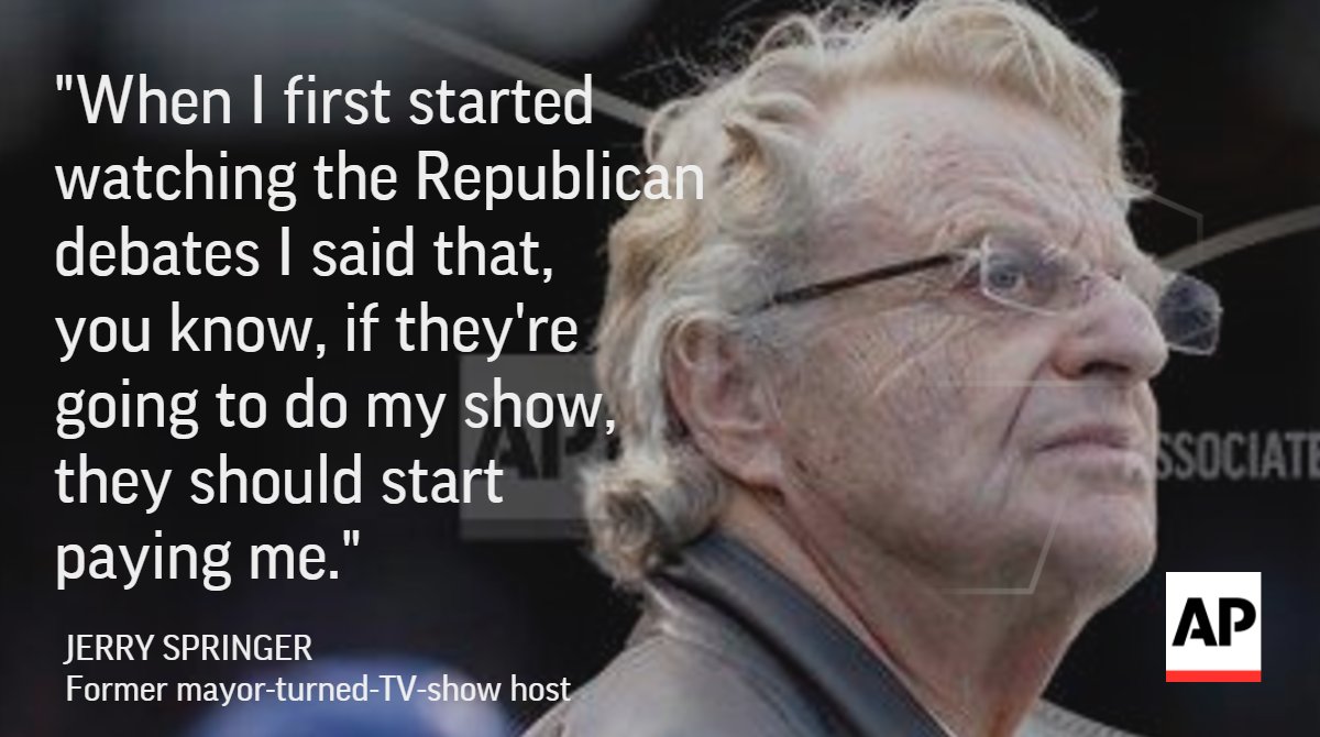 AP_RaceCalls's tweet photo. Jerry Springer cries "uncle" on the raucous Republican campaign. https://t.co/IsmSUL2UTh https://t.co/4945Tob566