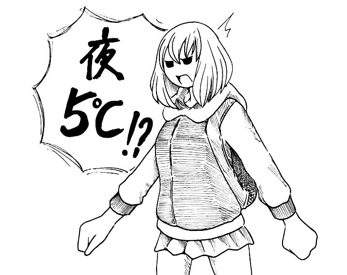 昨日の昼が暖かかったのでコートとタイツなしで出た女の子を描きました。 