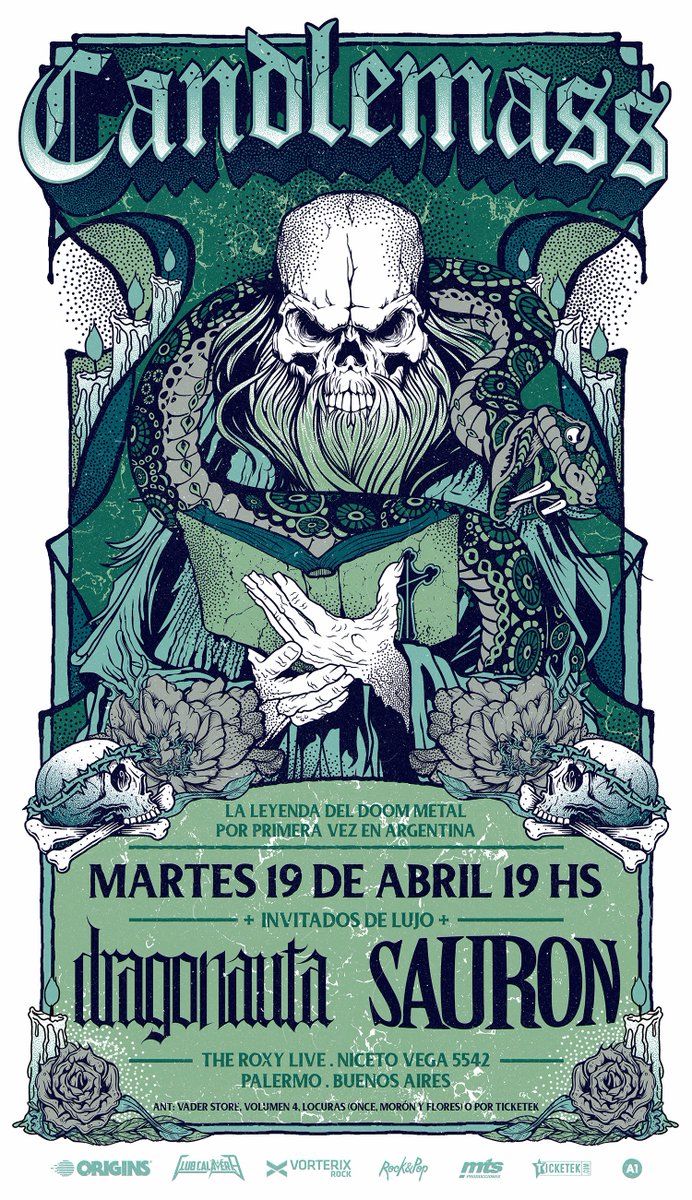 OriginsProd's tweet photo. Martes 19 Abril @TheRoxyArg
@candlemass por primera vez en Argentina
Invitados de lujo: #Dragonauta y @sauronrock https://t.co/ketbe17EJn