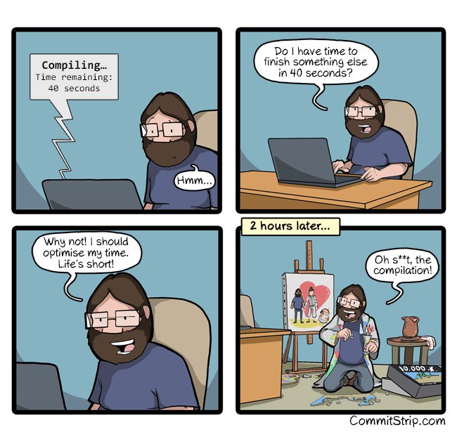 CommitStrip's tweet photo. How to optimise your time as a coder https://t.co/DvAP4sXjLv https://t.co/lydUVNmDlp