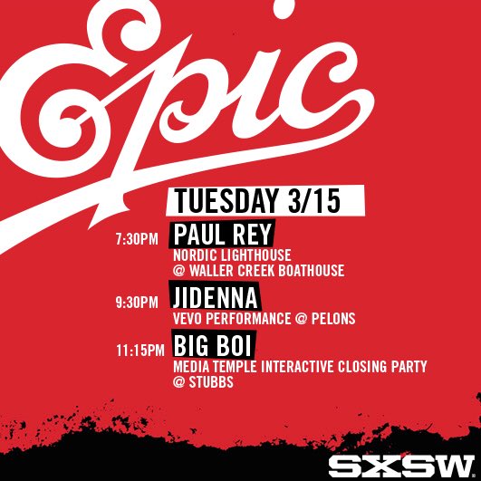 Epic_Records's tweet photo. 🌵Here's our #EPIC @SXSW Tuesday line-up!🌵 Don't miss performances by @Jidenna, @BigBoi and @IAmPaulRey!! https://t.co/QotrsmIOsb