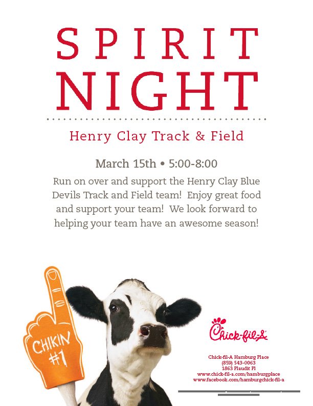 Go eat at Chick-a-Filet to support the Track team. Then head back to HC for baseball home opener v. Creek. #WeAreHC