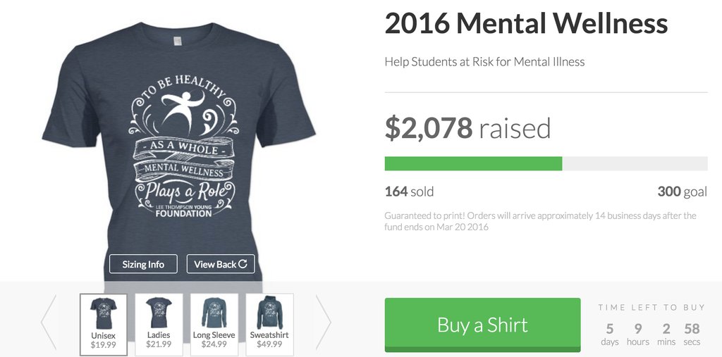 ltyfoundation's tweet image. 5 days left 2 help increase #mentalhealthawareness Buy a shirt ow.ly/ZuZ7W  #wellness #KnowledgeIsAction