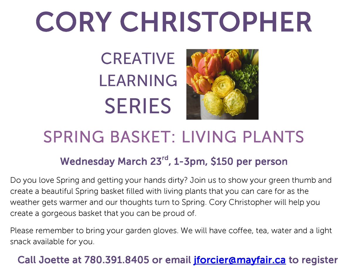RoyalMayfair's tweet image. @RoyalMayfair  #1members are you interested in joining us Mar.23 for our Spring Basket class with @corychristopher?