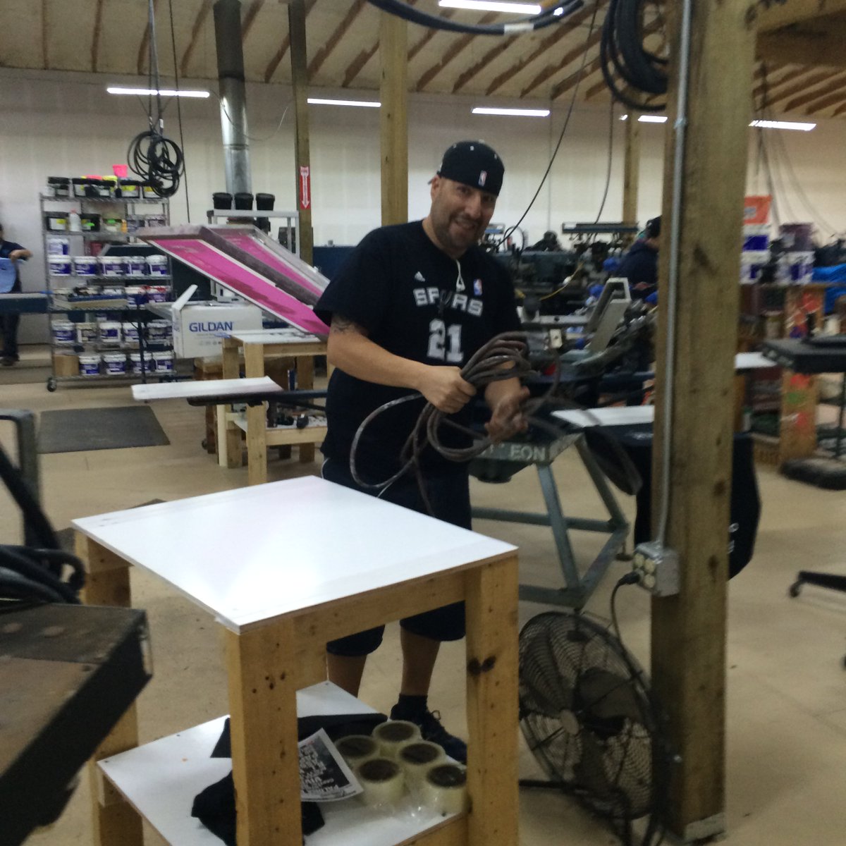 AlliedAdSATX's tweet photo. Supporting our #SanAntonio @spurs while we work! #GoSpursGo #screenprinting #AlliedAd https://t.co/A2f08rdl5Y