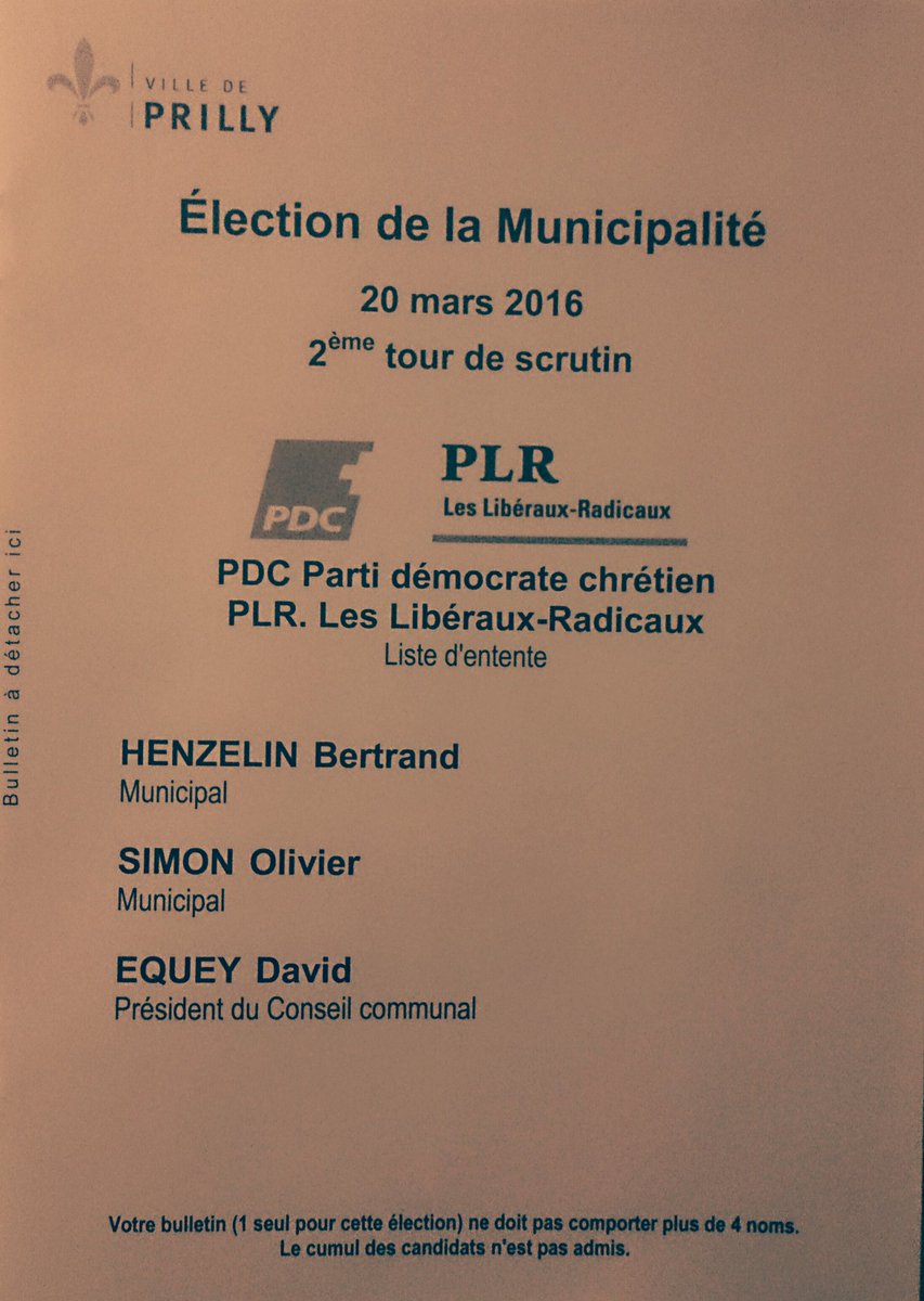 PDCPrilly's tweet photo. #ECVD16 #PDCPRILLY: J-5 !!! Votez et faites voter la liste 2 avec Bertrand Henzelin à la Municipalité au 2e tour !! https://t.co/8ogHXaFqhl