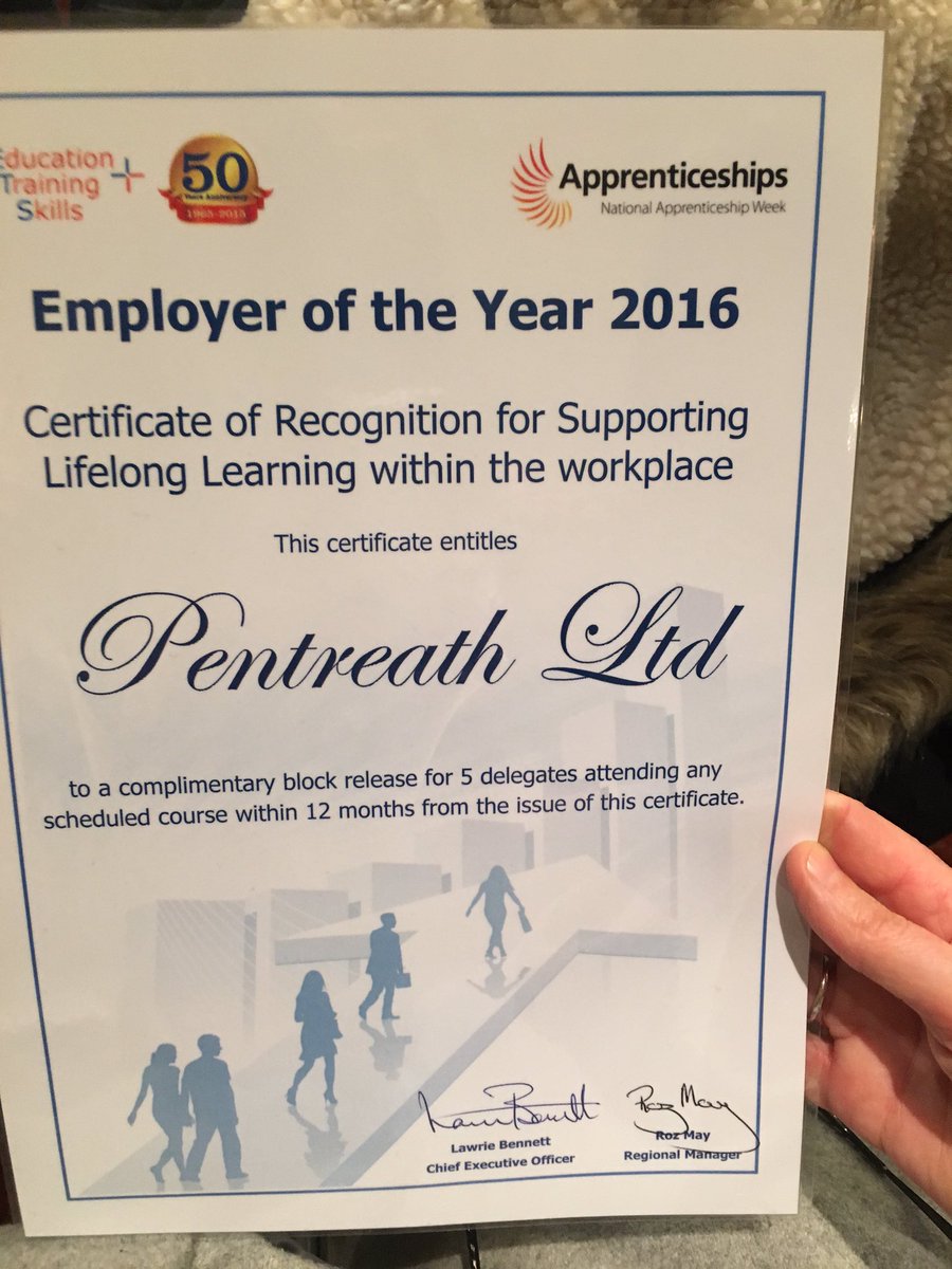 pentreathltd's tweet photo. We won!!! Medium Employer of the Year 2016! Thanks Carol @ETS_Cornwall and Mel for the nominations #ets  #pentreath https://t.co/HDtHJKCRal