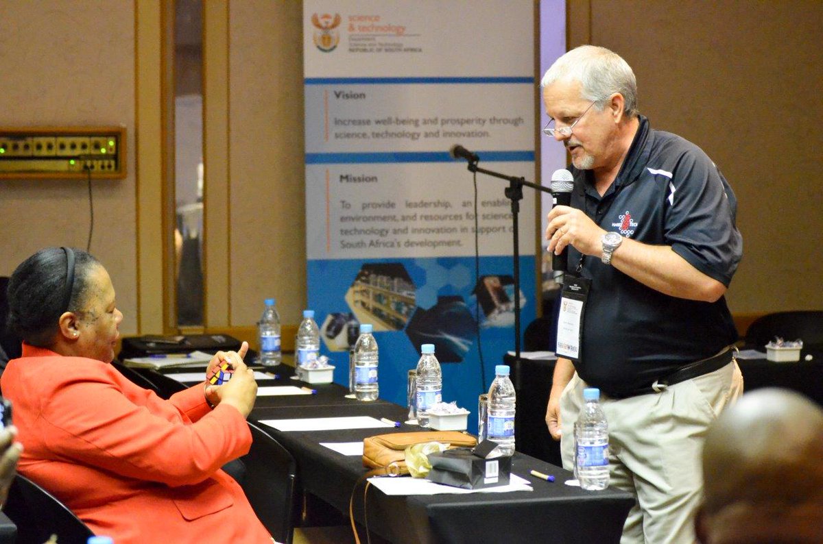 LivingMaths's tweet photo. @LivingMaths is enjoying #STEMICOP2016 with @dan1hey and Minister Naledi Pandor. Cool robotics demo. https://t.co/ixqSNutn7k