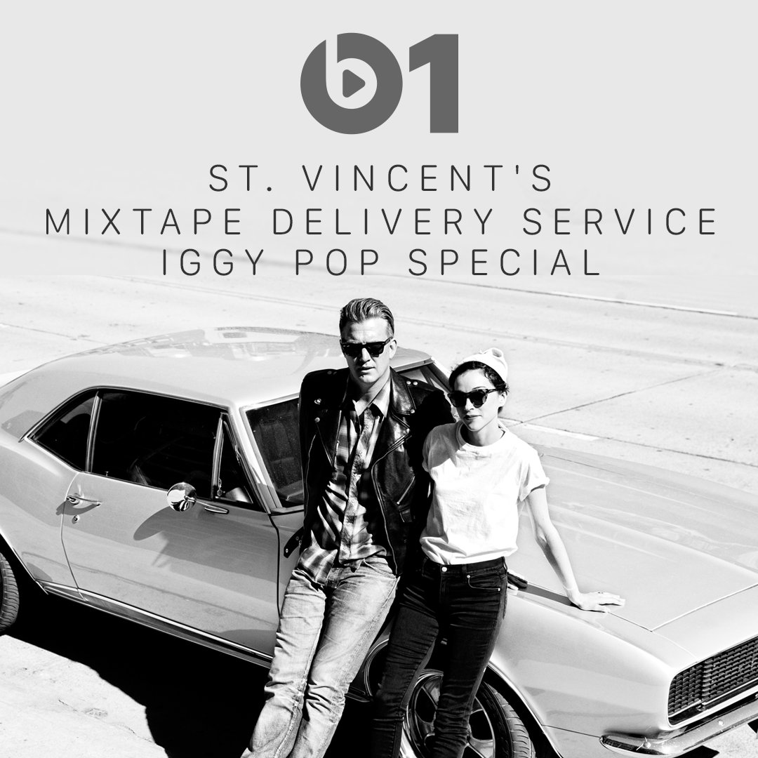 st_vincent's tweet photo. Tonight: a special pop-up #MixtapeDeliveryService! #JoshHomme and I make an @IggyPop mixtape. 7pm PDT on @Beats1. https://t.co/LrvtKta9kK