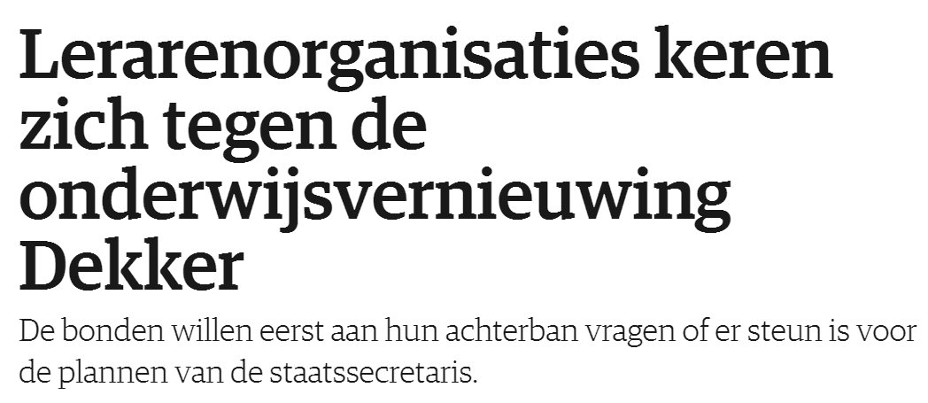 Dat wordt nog spannend: lerarenorganisaties uiterst kritisch over onderwijsvernieuwingen.  nrc.nl/next/2016/03/1…