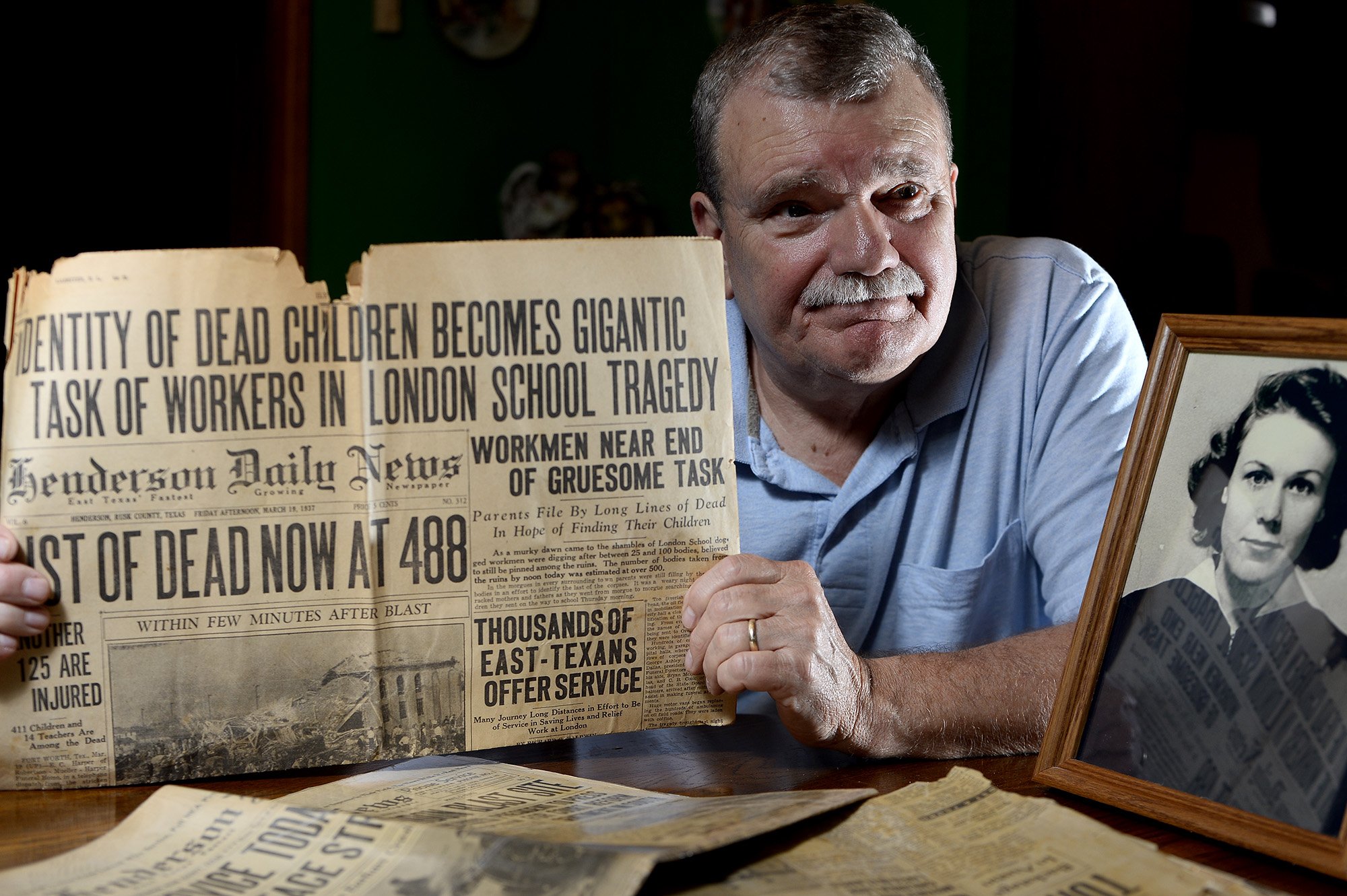 Bridge City resident Richard Schur's mother, Luna Louise Hudson, was a student at the New London School when it exploded on March 18, 1937. Hudson had missed school that day because she couldn't find one of her shoes, but her brother, Elisha, died in the explosion. Photo taken Wednesday 3/9/16 Ryan Pelham/The Enterprise